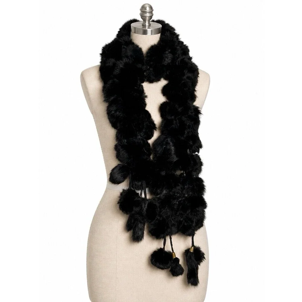 Belle Fare Hoya knitted rex rabbit ruffle scarf real fur